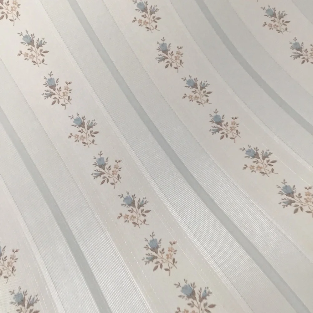 ✨Vintage Shabby Chic Pastel White Blue Stripe Floral Wallpaper